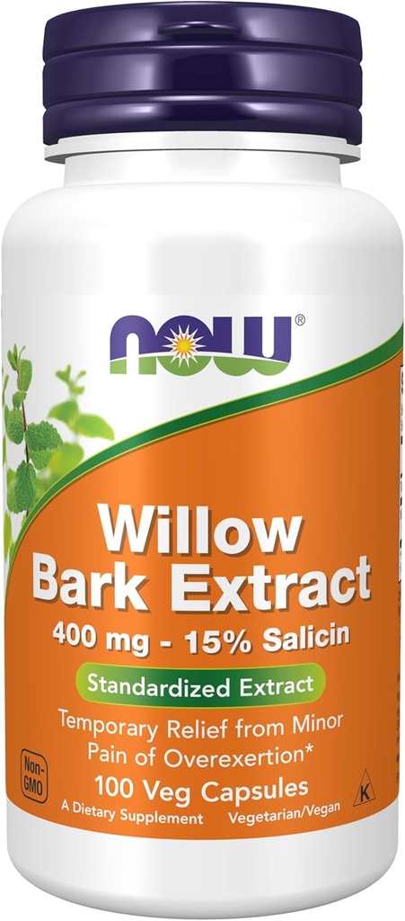 AHORA Suplementos de alimentos, Barco de sauce blanco 400 mg con 15% de salicina, Extracto estandarizado, 100 cápsulas de verduras