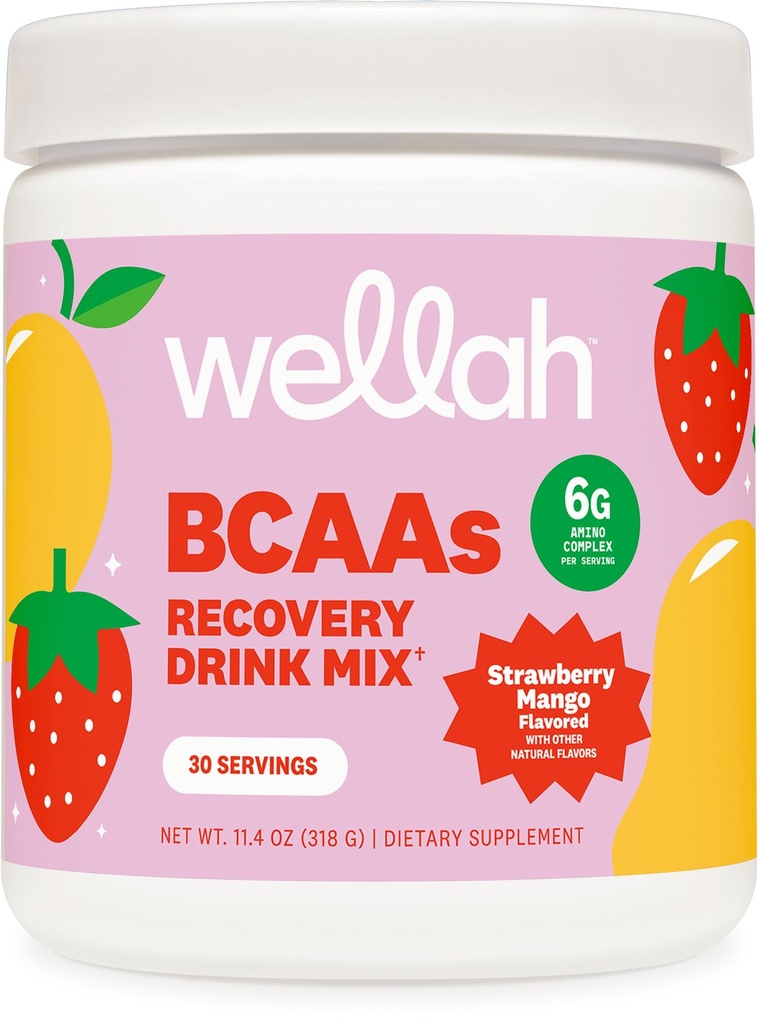 Wellah BCAAs (Strawberry Mango Flavored) 30 Servimientos - BCAA Polvo con complejo de hidratación