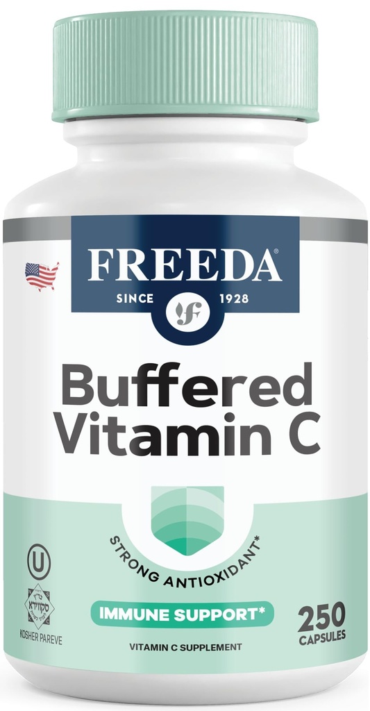 FREEDA Vitamina C - Vitamina Buffered C 500mg - Kosher - Potente Antioxidante Apoyo Inmunitario - Vitaminas de Stomach Sensitiva C Capsules Calcio Ascorbato - Vitamina C 500 mg - Suplemento VIT C (250 Conde)