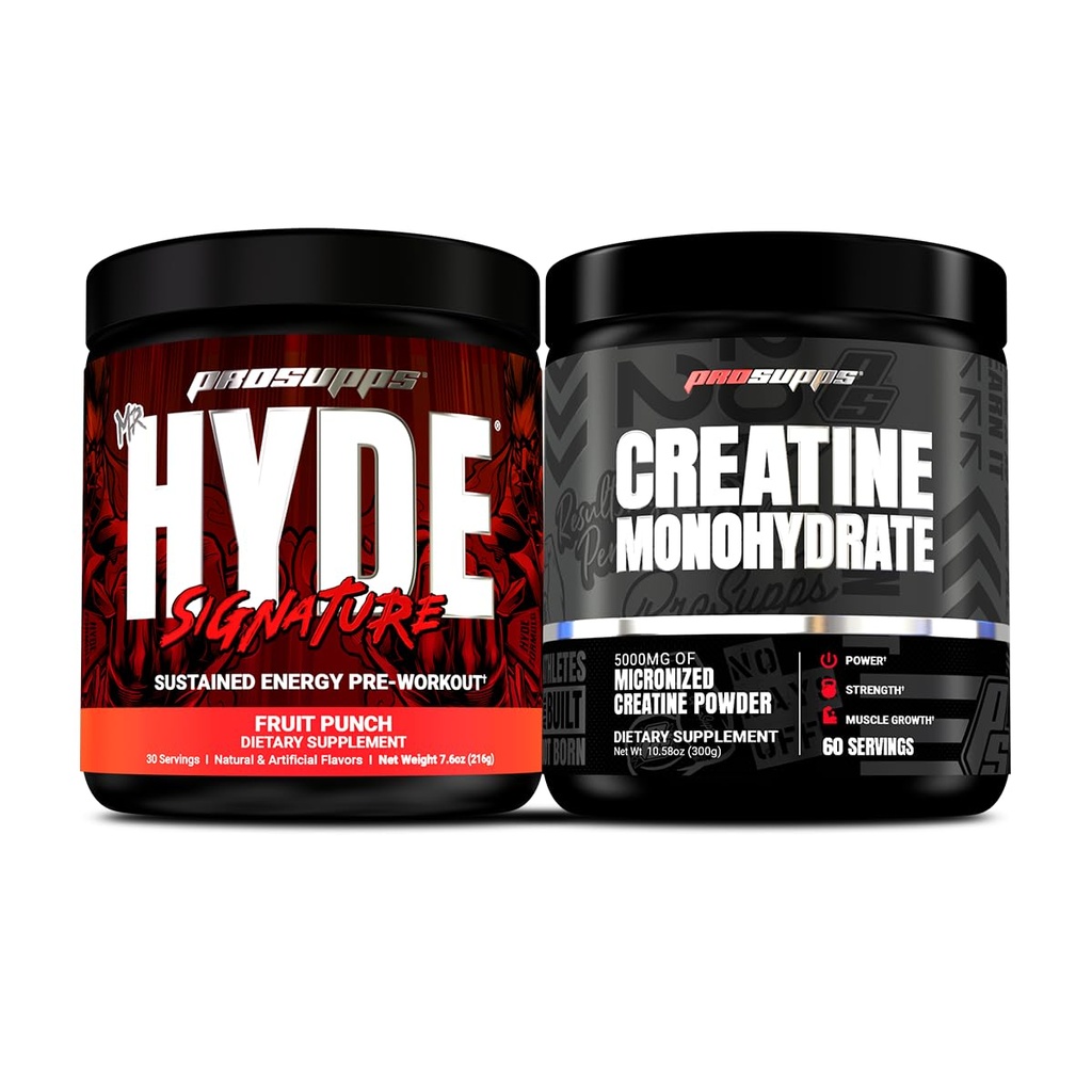 PROSUPPS Hyde Signature Sustained Pre-Workout, Fruit Punch y Creatine 300 Bundle