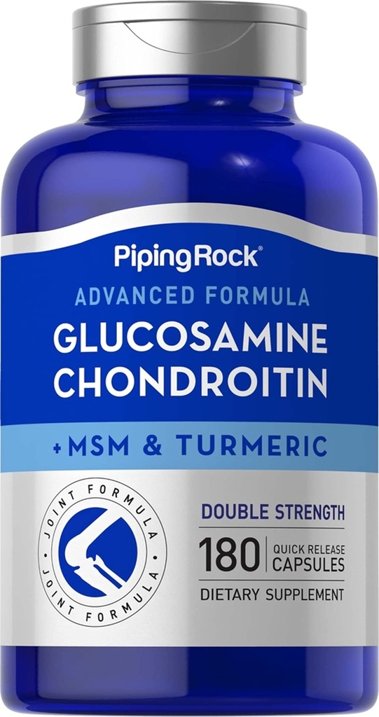 Piping Rock Glucosamine Chondroitin MSM y Turmeric  vísperas 180 Capsules ¦ Suplemento Complejo Silencio Advanced Double Strength Formula ← Non-GMO, Gluten Free