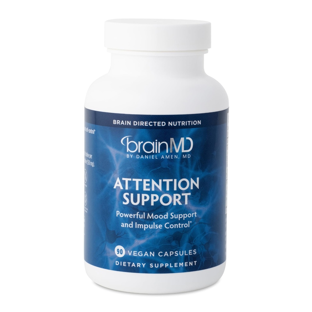 BRAINMD Dr Amen Atención Soporte - 90 Capsules - Promueve el Focus Mental & Impulse Control - Gluten Gratis - 30 Servimientos