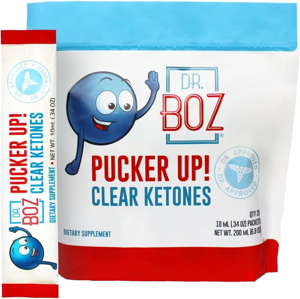 Dr. Boz - ¡Pucker UP! Cetonas claras, 20 paquetes - Líquido puro BHB - Ketones Exógenos Actuadores rápidos - Aumentar la Energía & Claridad - Max Strength - Pruebas de calidad - Hecho en EE.UU. - Keto Dieta - 0.34oz (10ml)