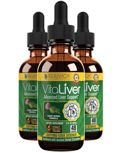 VitaLiver - Suplemento de salud del hígado - Soporte para limpieza del hígado &amp; detox - Entrega líquida para absorción - Cardo de leche, Artichoke, Chanca Piedra, Dandelion &amp; Más!