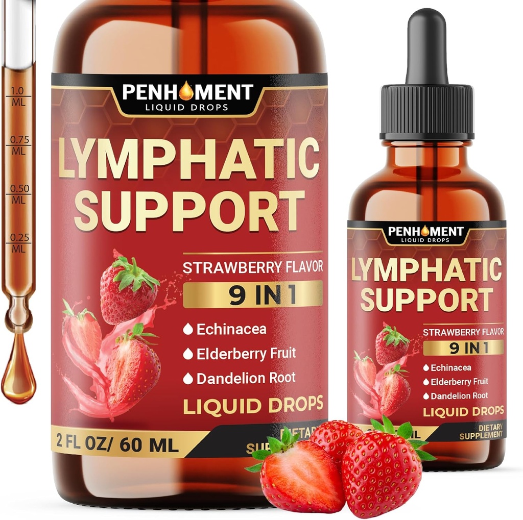 9in1 gotas de drenaje linfático Suplemento - Echinacea peru Elderberry ← Rosehip ← Cleavers Silencio Calendula ← Burdock - Lymph System Liquid Extract - Immune, Cleansing - 2 Fl Oz - 60 días