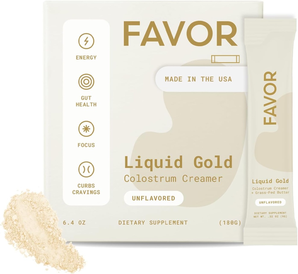 FAVOR Bovine Colostrum Creamer ← Grass Fed Cows ← Powder Packets Para el café Silencioso MCT Petróleo ← Liquid Gold Whole Colostrum ← Keto Friendly Superfood  Made With Butter  Concious Human Health [Unflavored]