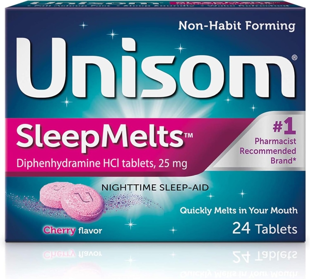 Unisom Quick Sleepmelts Night Time Sleep Aid, Cherry,24 Cuenta (Pack of 4)