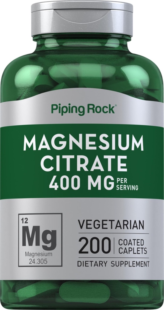 Piping Rock Magnesium Citrate TEN 400 mg TENRI 200 Caplets ANTE Vegetariano, No GMO, Gluten Free Supplement