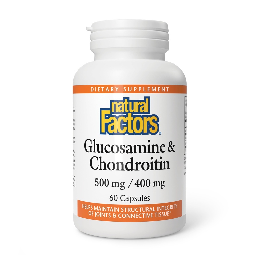 Factores naturales Glucosamina " Condroitina - Soportes Conjuntos saludables " Tejido conectivo - Sin gluten " - 60 cápsulas (20 piezas)