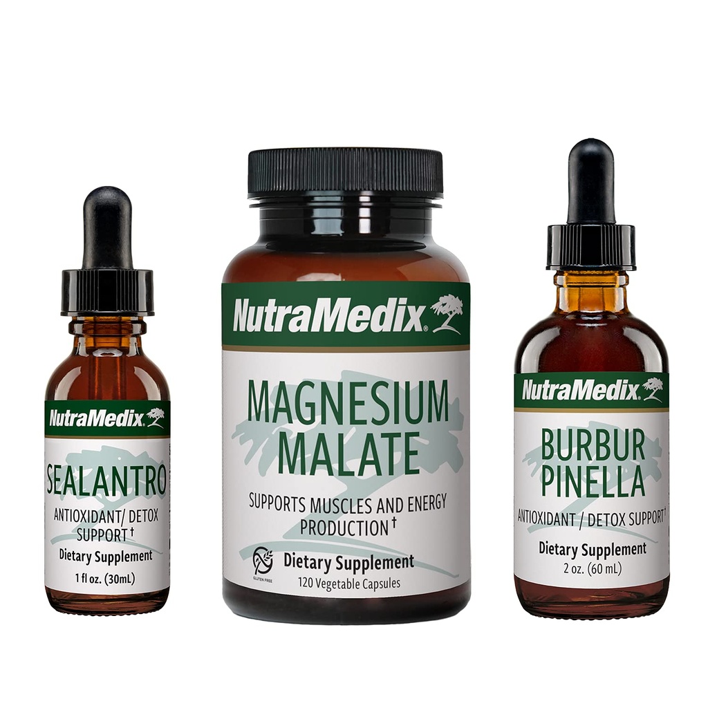 NutraMedix Detox Set - 3-Piece Kit con Sealantro, Burbur-Pinella &amp; Magnesium Malate for Cleansing, Detox &amp; Daily Wellness Support - Plant-Based Liquid Detox Drops " Daily Capsules