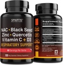 NAC 600mg Semilla Negra 500mg Zinc Picolinate Quercetina Vitamina C Vitamina D3 Soporte respiratorio (Pack of 1 Botella a 120-Caps)