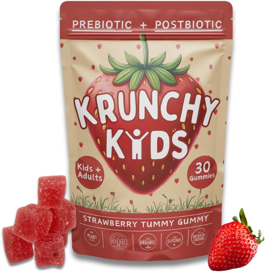 Prebiótico orgánico &amp; vitamina postbiótica Gummy para niños y adultos, Allulose, Sugar Gratis, Fresa fermentada, Apoyo Gut Health, Dye Free