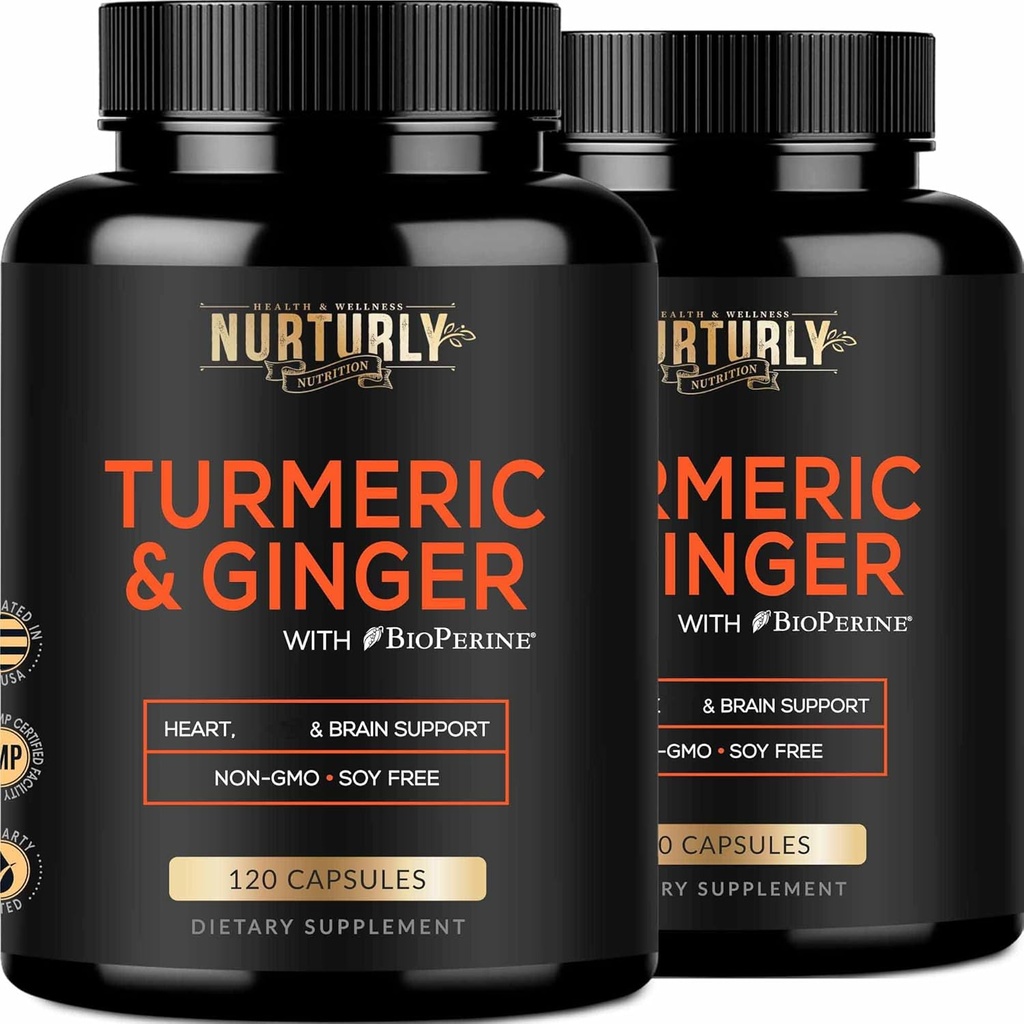 Curcumina Turmérica con BioPerine &amp; Ginger, Black Pepper y 95% Curcuminoids - Suplementos Turméricos de alta absorción para Hearth - No GMO, Gluten Gratis - 240 cápsulas