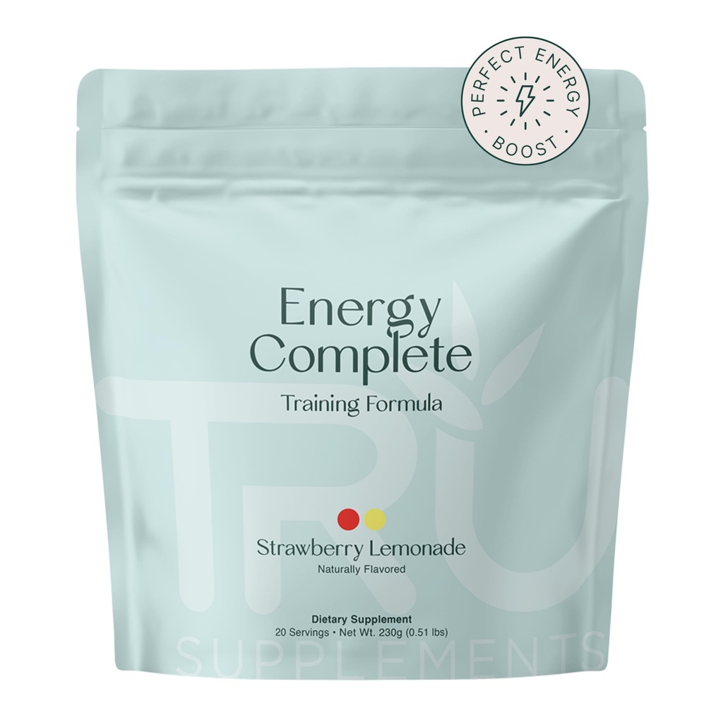 TRU Suplementos Energy, Pre Workout Training Fórmula, Vegan Friendly, No Jitters, Mejorar el rendimiento del entrenamiento, Sabores Naturalmente Extractos, 20 Servimientos (Strawberry Lemonade)