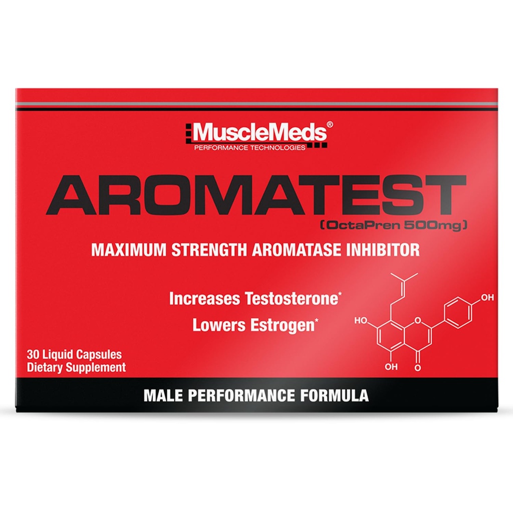 MuscleMeds AROMATEST Testosterone Booster " Aromatase Inhibitor, Lowers Estrogen, Supports Muscle Building " Strength, Anti-Aging Hormone Replacement for Men, 30 Líquidos