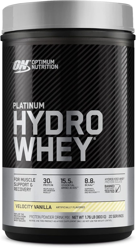 Optimum Nutrition Platinum Hydrowhey Protein Powder, 100% Hydrolyzed Whey Protein Isolate Powder, Flavor: Velocity Vanilla, 1,75 libras