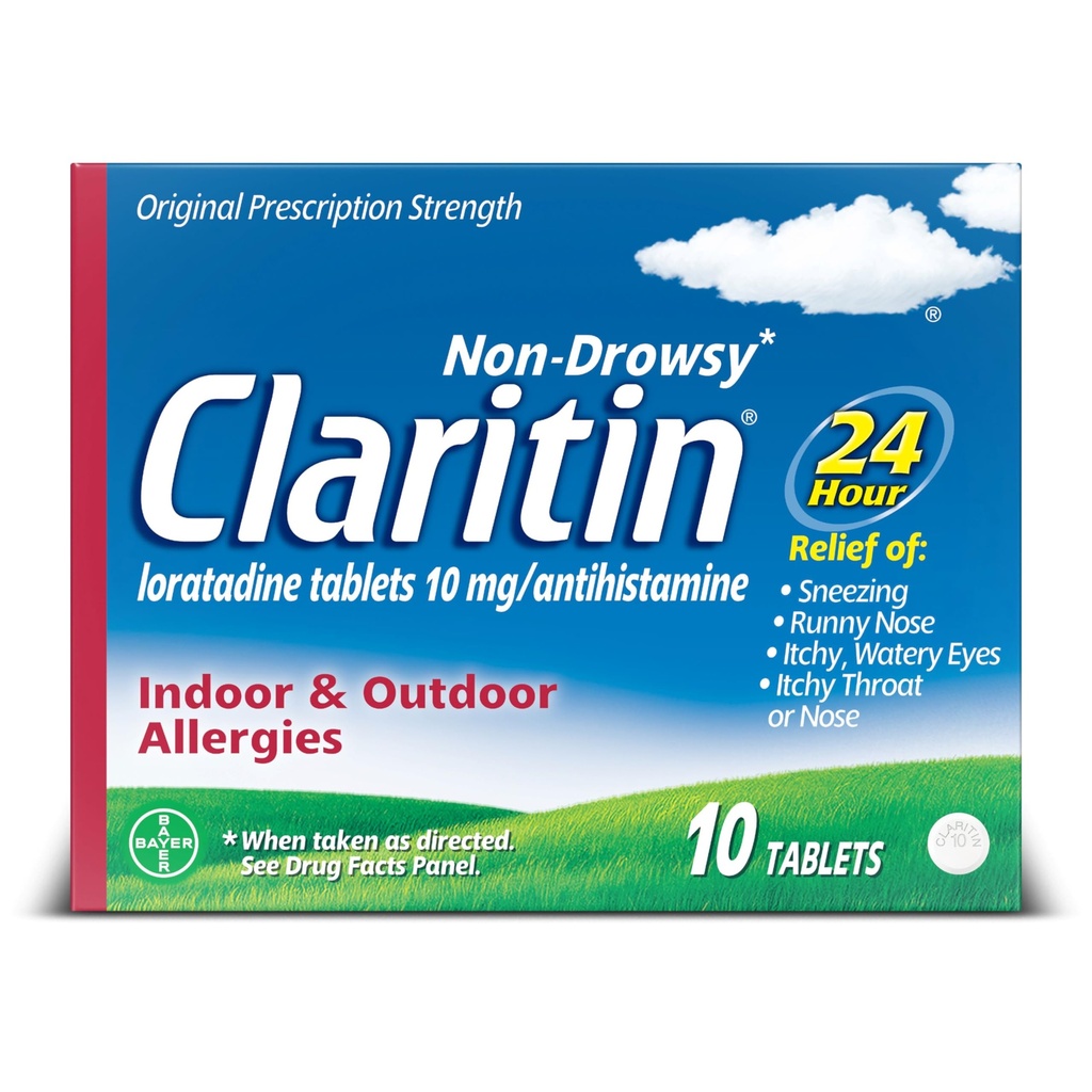 Claritin 24 HR Medicina de la alergia no somnolienta, tabletas de antihistamínico de Loratadina, 10 Ct
