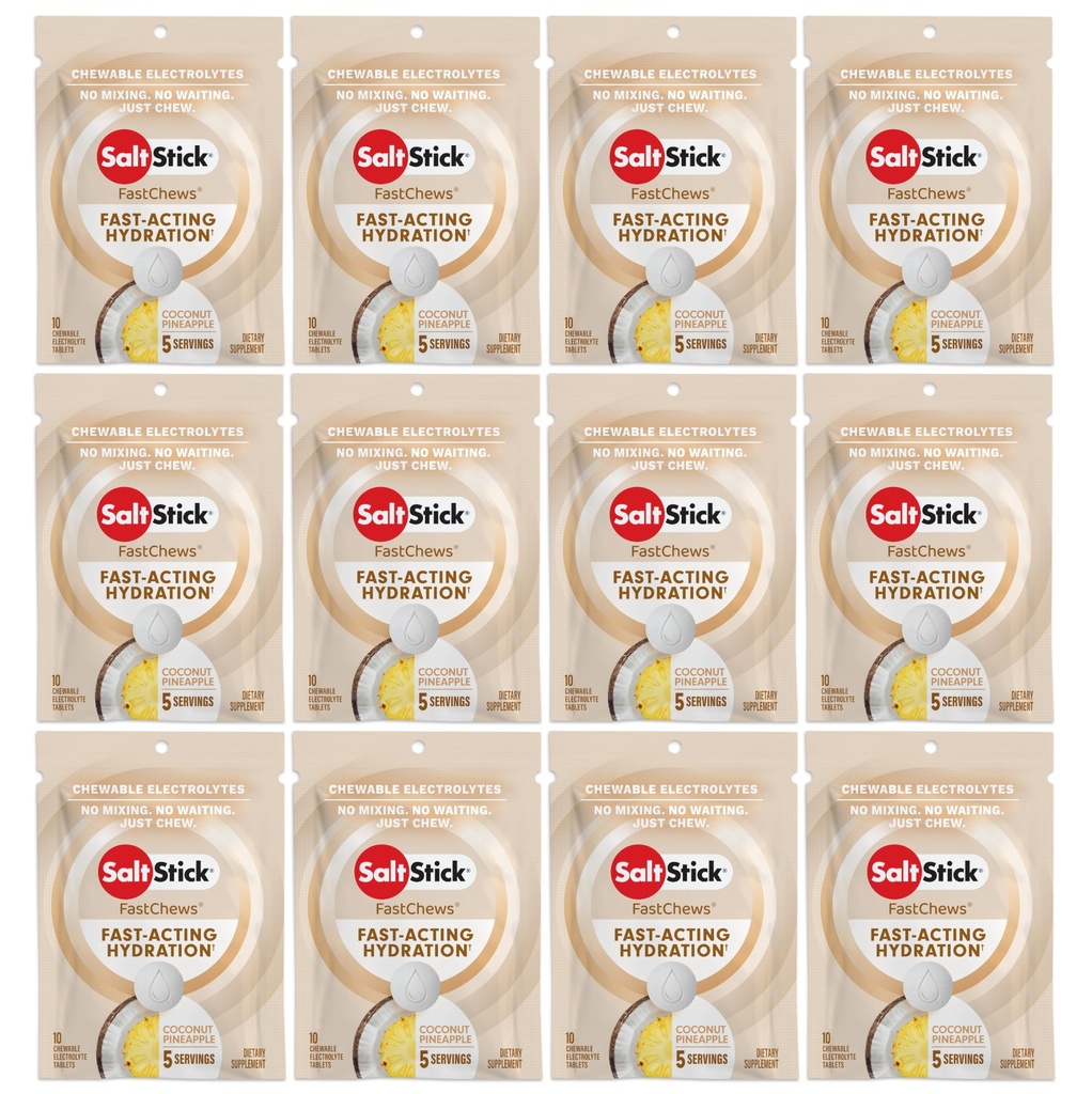 SaltStick Electrolyte FastChews - 120 Conde Coconut Pineapple Flavor - Electrolyte Tablets for Hydration, Salt Tabs - 10 Conde (Pack of 12)