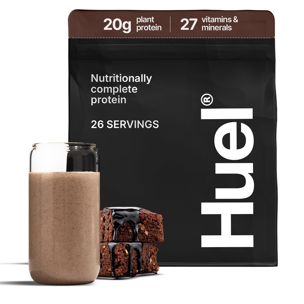 Huel Vegan Protein Powder ← Chocolate Fudge Brownie ← Nutrición completa tención 20g Protein Powder ← 100% Plant-Based tención 27 Vitaminas &amp; Minerals, Gluten Free, Non-GMO, Lactose Free ← 26 Servings
