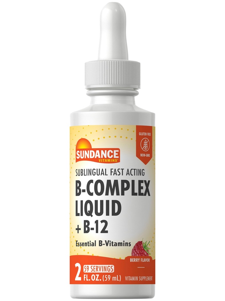 Sundance Sublingual Vitamina B Complex ← 2 Fluid Ounces Silencio con B-12 Silencio Berry Flavor Silencio Vegetarian, Non-GMO, y Gluten Free Supplement