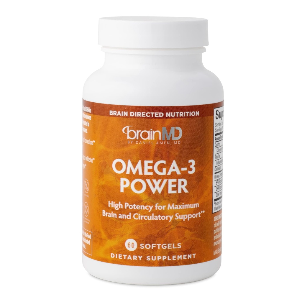 BRAINMD Dr Amen Omega-3 Power - 60 cápsulas - Conjunto &amp; Suplemento de Apoyo Inmunitario - Contiene DHA &amp; EPA - Gluten Free - 30 servicios