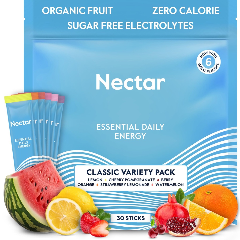 Nectar Energy Booster - Caffeine orgánica, B12 &amp; Electrolytes - Sugar Gratis " Cero Calorie - Café sano, bebida energética " Alternativa Soda - Hydration " Energy Supplement (Variety 30 Powder Packets)