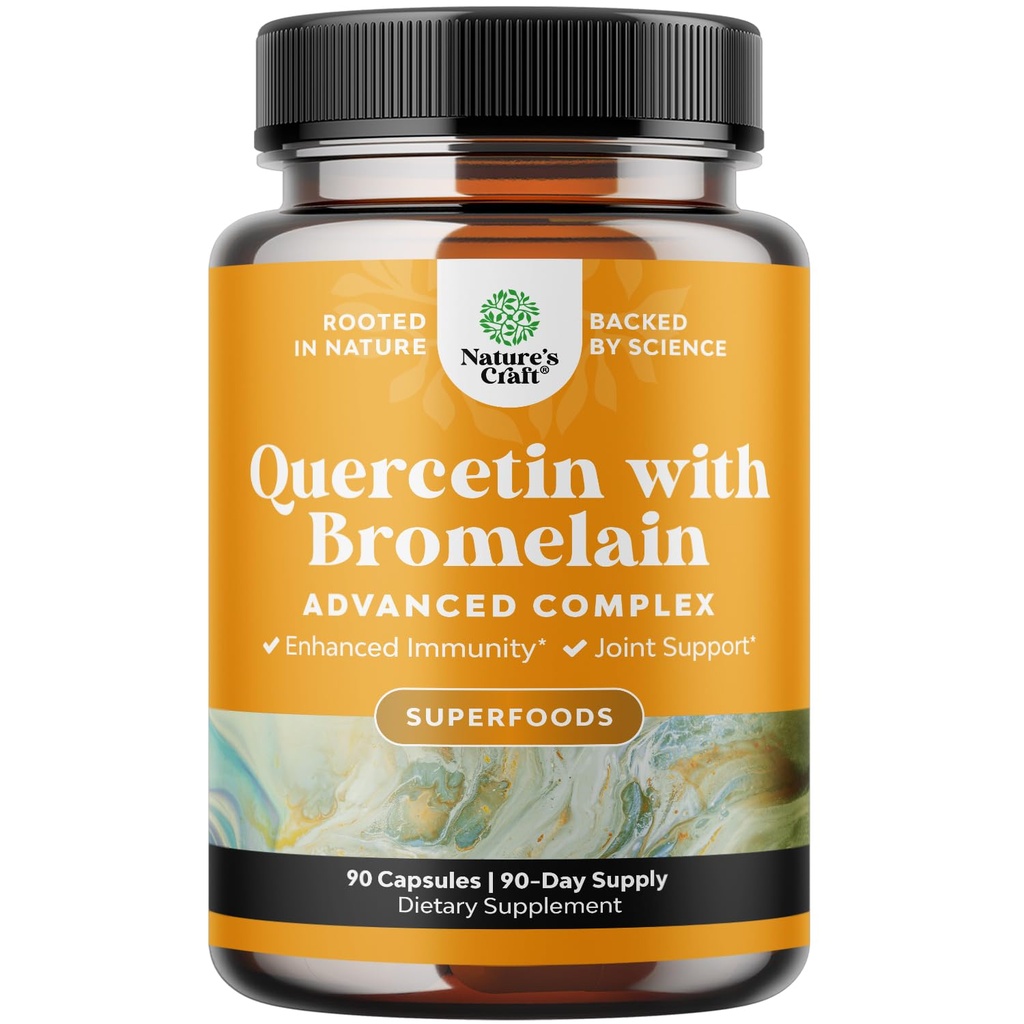 Pure Quercetin with Bromelain Supplement for Immune Aid - High Potent Quercetin 500mg Capsules with Bromelain for Immune Support & Breathing - Nutritional Respiratory Supplement - 90 Ct