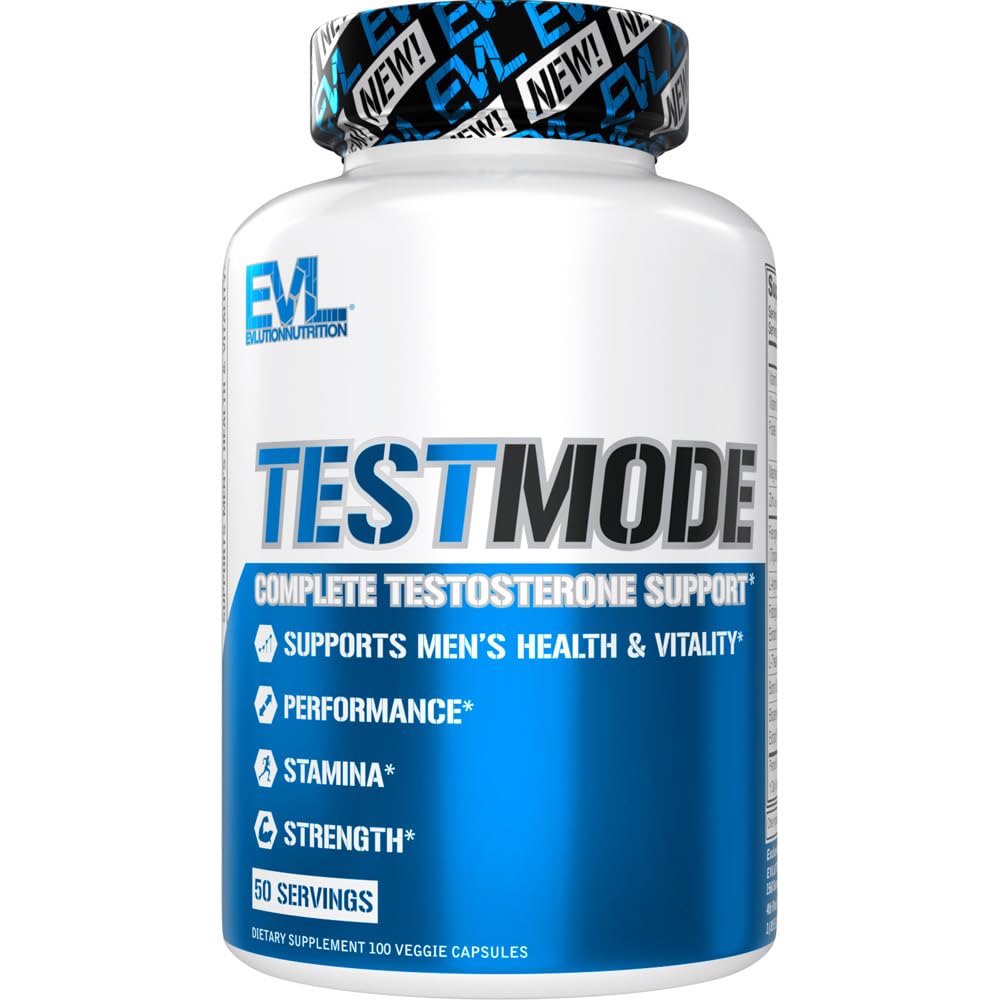 Evlution Nutrition TestMode - Soporte completo de testosterona - Suplemento de testosterona para hombres - Soportes Salud y Vitalidad para hombres - Rendimiento, resistencia y fuerza - 50 Servimientos - 100 cápsulas vegetarianas