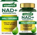 NAD+ Suplemento 2000 mg - 120 cápsulas True NAD+ " Resveratrol, NMN Alternative Supports Anti-Aging, Cellular Energy " Repair, Metabolism " Brain Boost for Men " Women