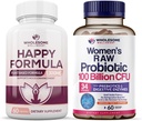 Wholesome Wellness Happy Formula Suplemento Natural de Alivio de la Fórmula + Dr. Probióticos Raw Formulados para Mujeres 100 Billones CFUs Bundle
