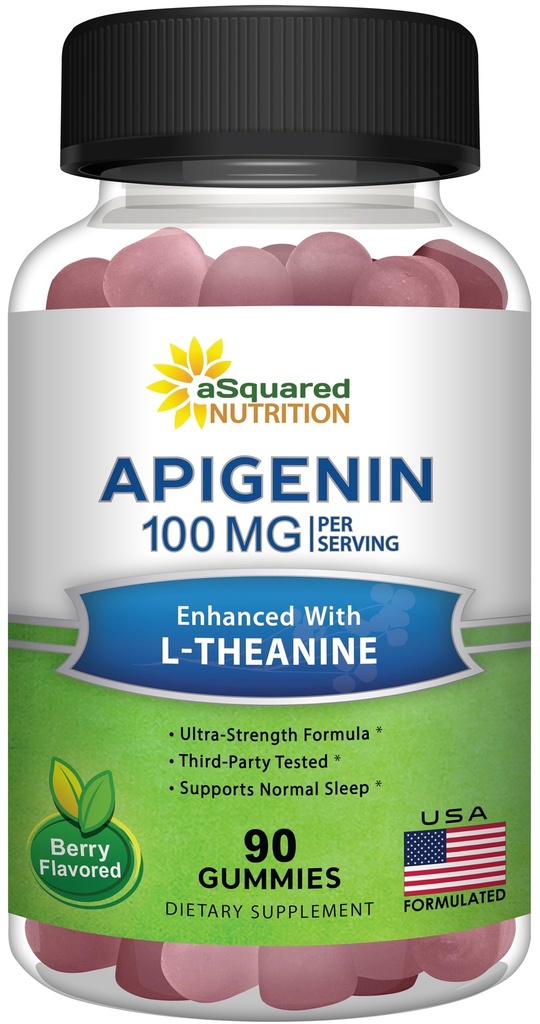 Apigenin 100mg con L-Theanine 100mg Gummies - Suplemento de apigenina para el sueño - Extracto natural Gummy Alternativa a cápsulas, píldoras, polvo &amp; té - 2 per Serving