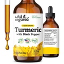 Tintura de Turmérico Salvaje y Orgánica - Curcumina Turmérica con Extracto de Pepper Negro - Suplemento de Apoyo a la Movilidad - Gotas Líquidas de Cucumina - Vegan, Azúcar &amp; Sin Alcohol - 4 fl oz