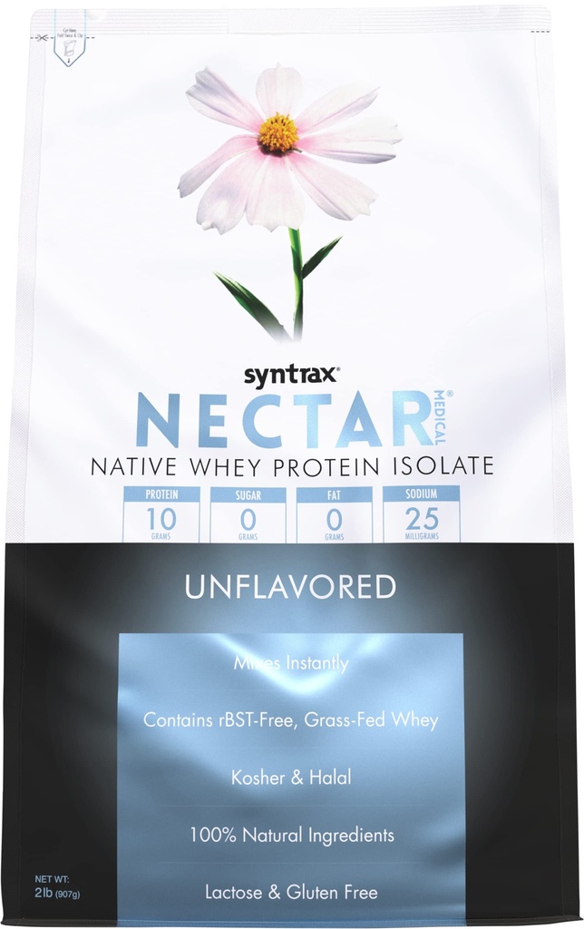 Sintrax Nutrition Nectar Medical, All Natural Whey Protein Isolate, Unflavored, 2 lbs. (2 Libra, Desflavorada)