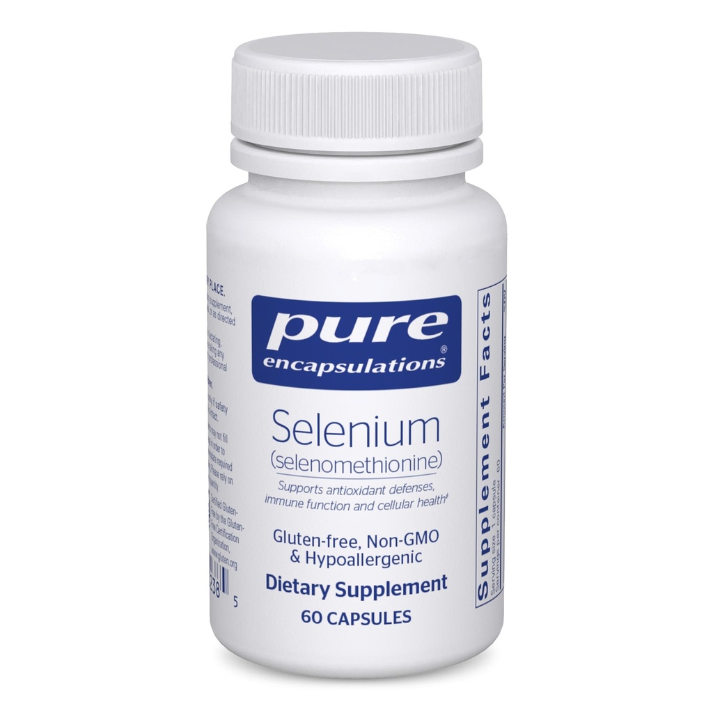 Encapsulaciones puras Selenium - 200 mcg - para la función celular sana, sistema inmunológico " Defensas antioxidantes - Suplemento mineral - Vegan " Gluten Gratis - 60 cápsulas