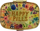 Happy Pill Organizer Cute Metal Pill Case Travel Friendly Portable Compact Pill Box Container to Hold Tylenol/Vitamins/Fish Oil/Supplements/Meds/Tablet for Purse/Pocket