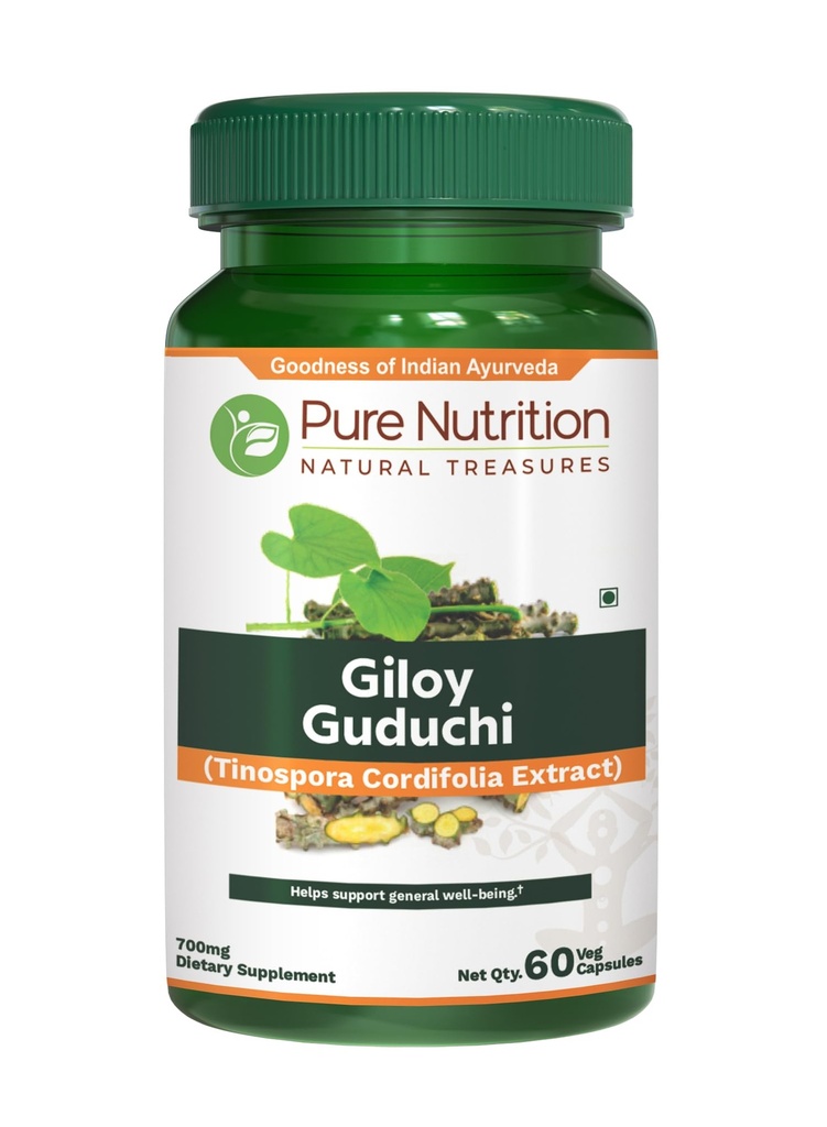 Pure Nutriton Giloy Guduchi Extract 700mg Capsule. (Equivalente a 5200mg Giloy Powder). Non GMO ← Una vez Daily tención 60 Days Supply.