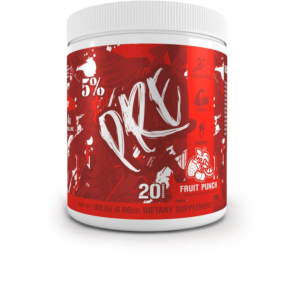 5% Código de Nutrición Red Series Pre Workout Powder for Men ' Women TEN Energy, Pump, Power, Protein Synthesis & Focus TEN 300mg Caffeine, L-Citrulline, Glycerol, Taurine, Alpha GPC, Huperzine (Fruit Punch)