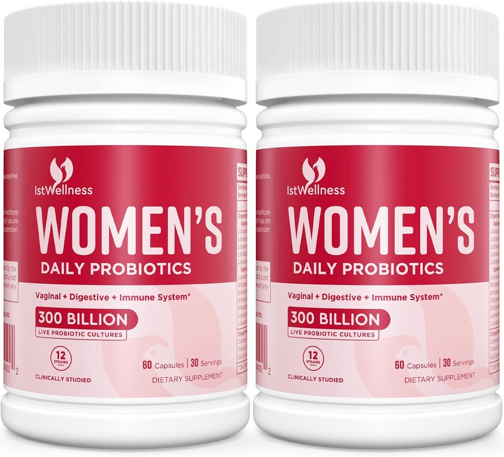 Probióticos para Mujeres - 300 Billones Probiótico CFU, 12 Strains Probióticos con Prebióticos Arándano, Probiótico femenino seleccionado para la salud vaginal y urinaria de las mujeres, 120 cápsulas