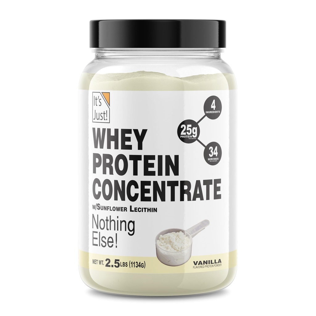 ¡Es sólo! - 100% Whey Protein Concentrate, Made in USA, Premium WPC-80, Natural Vanilla Flavor (2.5 libras, Vainilla)