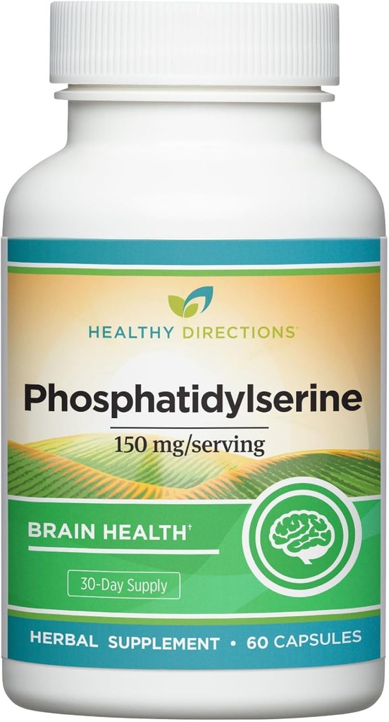 Instrucciones saludables Suplemento de fosfatidilserina—150 mg/Serving, 60 cápsulas Vegan para la salud cognitiva, función cerebral y memoria saludable (30-Day Supply)