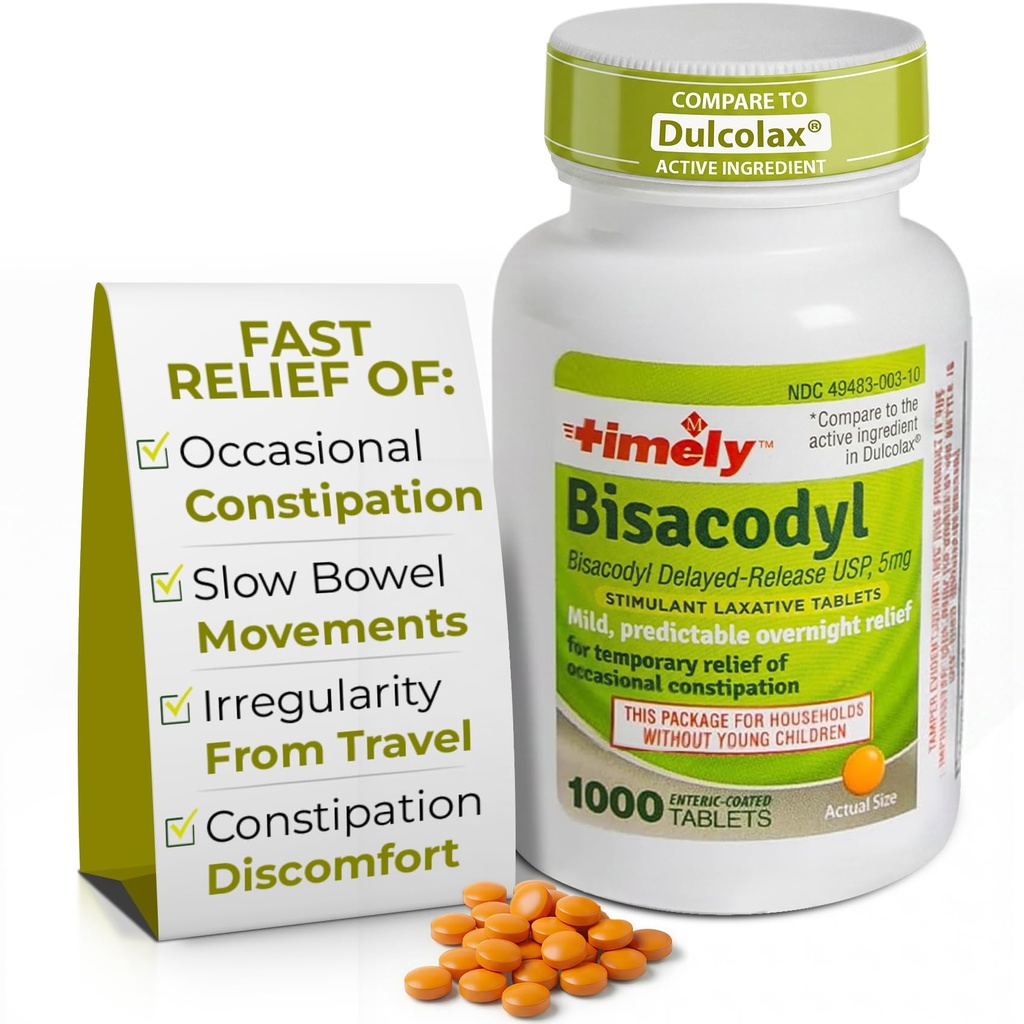 Laxative Bisacodyl 5mg Tablets - Laxantes estimulantes para el estreñimiento Actuación rápida " Gentle - Alivio del estreñimiento de la noche para adultos -1000 Tablets