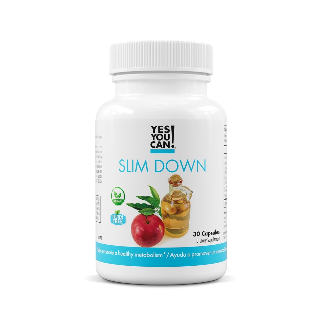 ¡Sí puedes! Suplementos dietéticos Slim Down - con mango africano, L-Carnitina, vinagre de manzana, extracto de té verde y cafeína derivado del extracto de semilla de Guarana, 30 cápsulas/1 mes de suministro