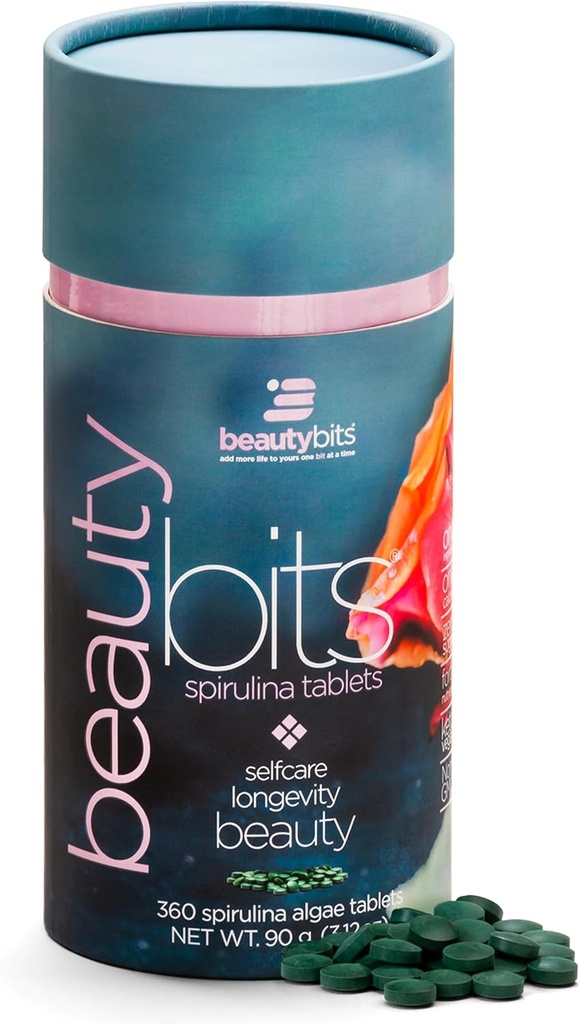 BEAUTYbits - Tablas ecológicas de espirulina - Algae Superfood - Collagen, Proteína, Clorophyll - Pelo, uñas, & piel Cuidado - Vegan, Keto, Gluten Free - Self Care - Regalos de belleza Skincare - 360 Tablet Can