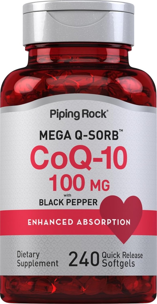 Piping Rock CoQ10 100mg ← 240 Softgels ← Enhanced Absorption Suplemento para Mujeres y Hombres