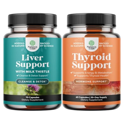 Bundle of Liver Cleanse Detox " Repair Formula and Herbal Thyroid Support Complex - with Milk Thistle Dandelion Root Turmeric and Artichoke Extract - Mood Enhancer Energy Supplement for Thyroid Health