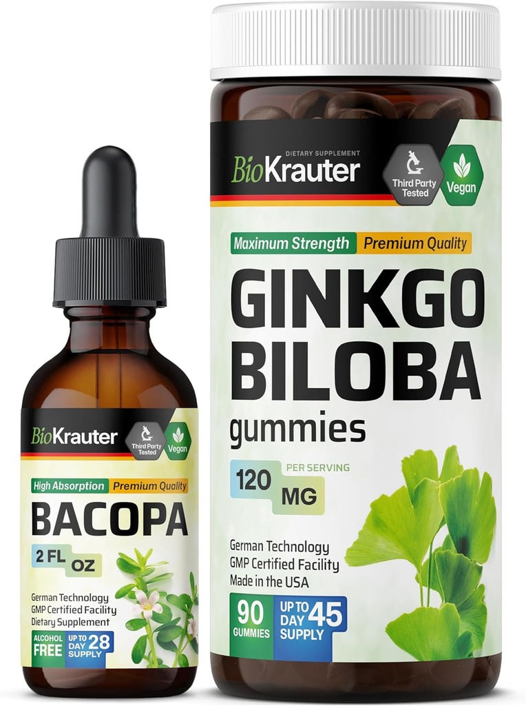 BIO KRAUTER Bacopa Tincture 2 Fl. Oz. " Ginkgo Biloba 90 Gummies