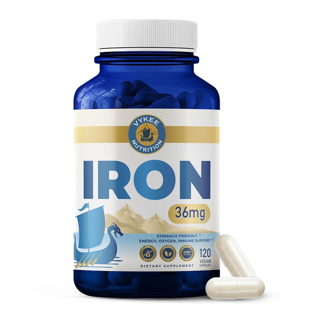 Suplemento de hierro – 36mg Hierro (como Bisglycinate) ← Alta Absorción, Gentle On Stomachs ← Vegan, Non-GMO ← Apoya Energía, Salud Inmune y Formación de Células de Sangre Roja tención 120 cápsulas