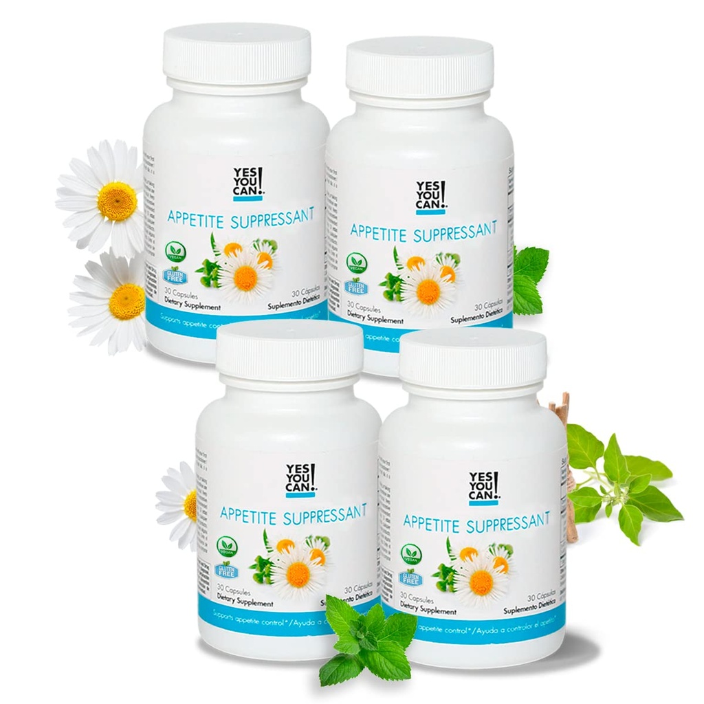 ¡Sí puedes! Appetite Support for Body Weight Management - Healthy Relationship with Food - Incluye ingredientes naturales: 5-HTP, Lemon Balm, Chamomile Extract - 30 cápsulas, 4 Pack