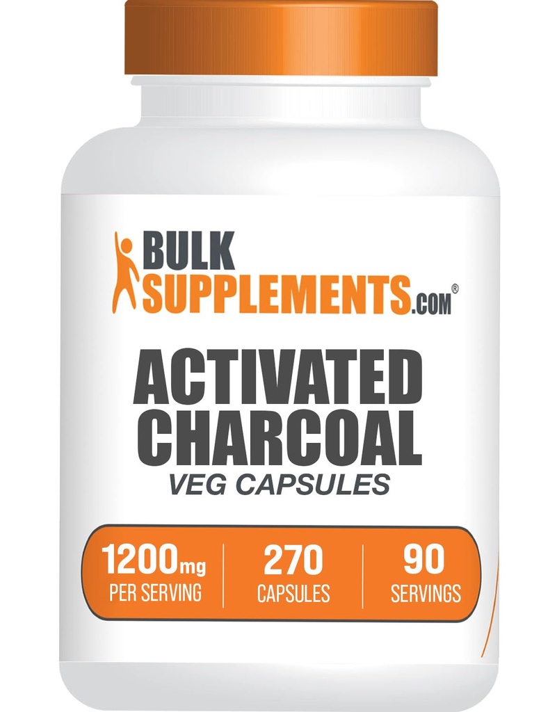 BulkSupplements.com Cápsulas de carbón activado - Cárculo de coco, carbón activado para el soporte de riñón, Píldoras de carbón activado - Vegan, 3 Cápsulas por servicio (1200mg), 270 Cápsulas de Veg