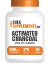 BulkSupplements.com Cápsulas de carbón activado - Cárculo de coco, carbón activado para el soporte de riñón, Píldoras de carbón activado - Vegan, 3 Cápsulas por servicio (1200mg), 270 Cápsulas de Veg